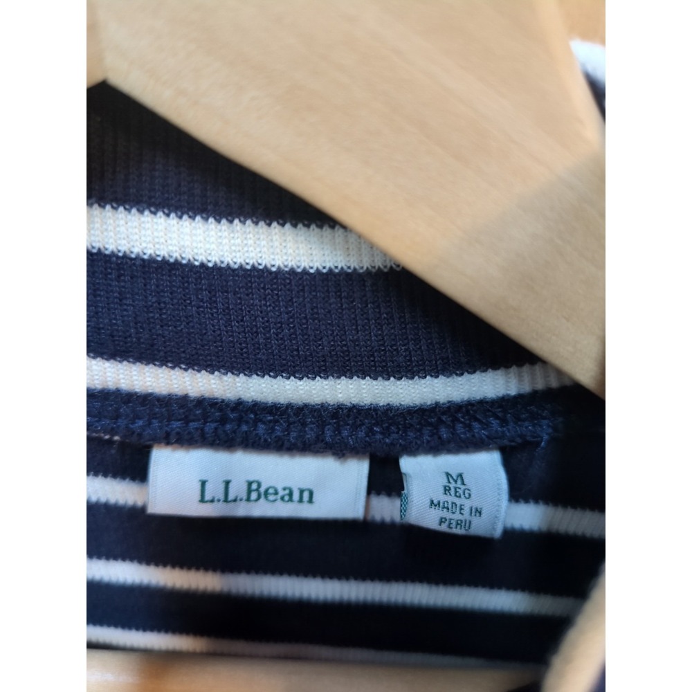 LL Bean AZ M Preppy 100% Cotton Knit Quarter Zip Pullover 🔵 Striped 🤍 Nautical - Picture 2 of 9